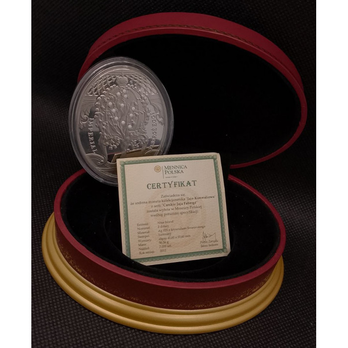 Ниуэ 2 Доллара 2010 год. Серебро 925 пр. Яйцо Фаберже Ландыши. Императорские яйца