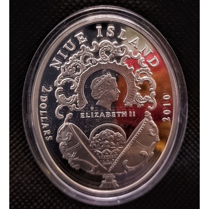 Ниуэ 2 Доллара 2010 год. Серебро 925 пр. Яйцо Фаберже Ландыши. Императорские яйца