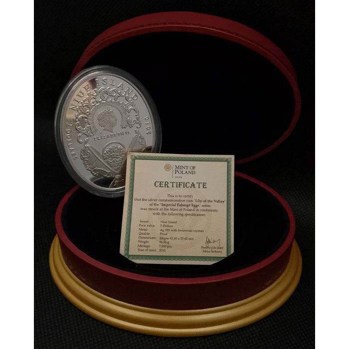 Ниуэ 2 Доллара 2010 год. Серебро 925 пр. Яйцо Фаберже Ландыши. Императорские яйца