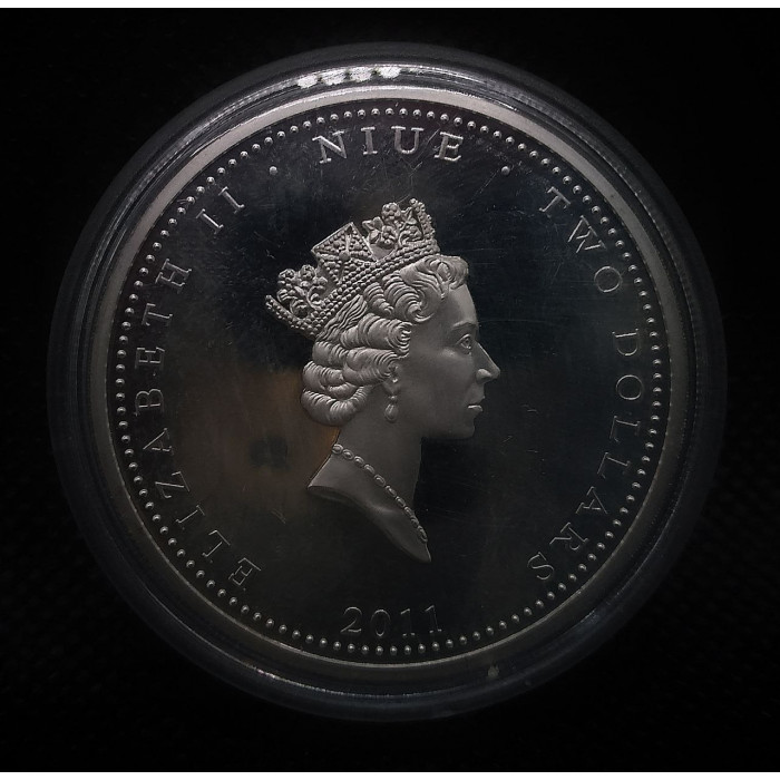 Ниуэ 2 Доллара 2011 год. Серебро 999. Любовь бесценна Фламинго. Сердце. Цветная