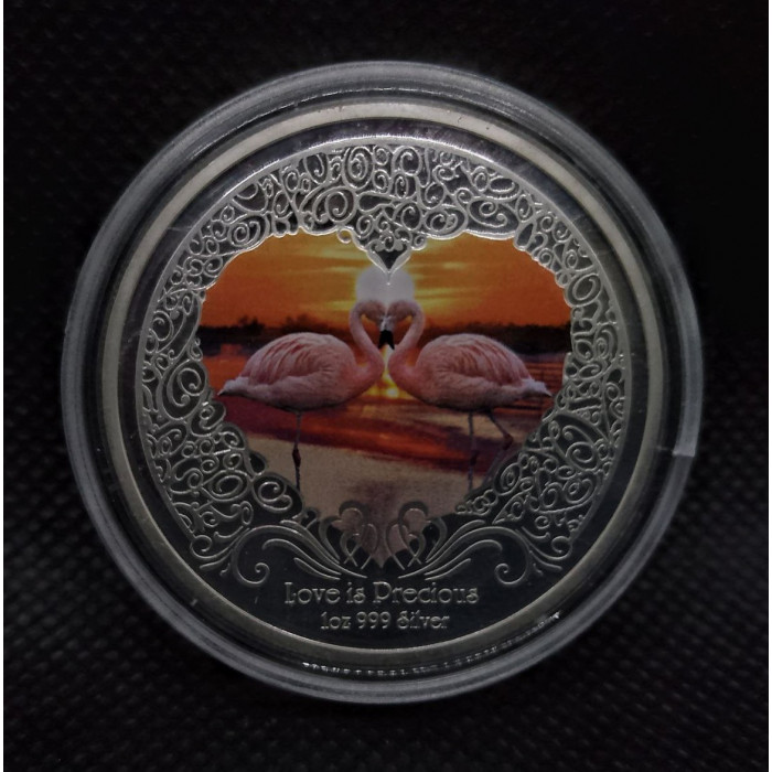 Ниуэ 2 Доллара 2011 год. Серебро 999. Любовь бесценна Фламинго. Сердце. Цветная