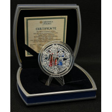 Ниуэ 1 Доллар 2009 год. Серебро 925. Новый год Рождество Дед Мороз и Снегурочка. Цветная