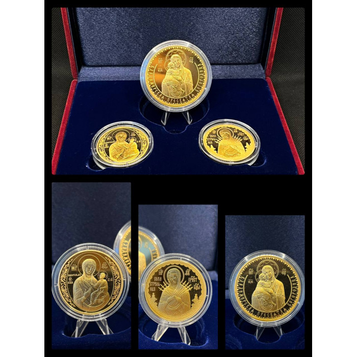 Россия комплект из 3-х Медалей. Образы Пресвятой Богородицы: Владимирская, Иверская, Семистрельная. ММД Гознак