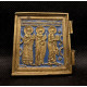 Царская Россия. Створка от складня Деисус с предстоящими "Девятка". Избранные святые. Эмаль