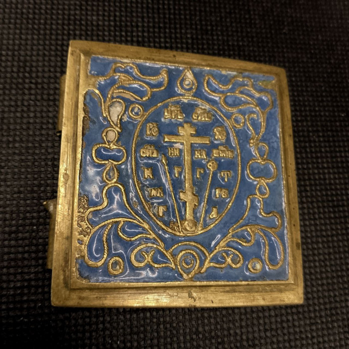 Царская Россия. Створка от складня Деисус с предстоящими "Девятка". Избранные святые. Эмаль