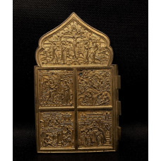 Царская Россия. Створка от складня левая. Двунадесятые Праздники. Огненное золочение