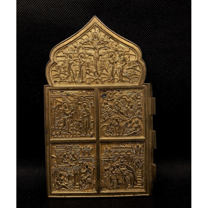 Царская Россия. Створка от складня левая. Двунадесятые Праздники. Огненное золочение