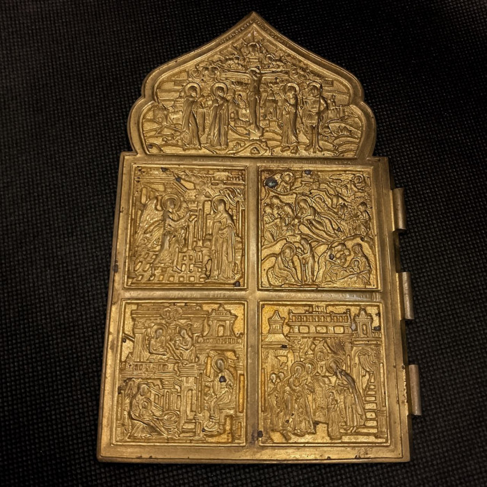 Царская Россия. Створка от складня левая. Двунадесятые Праздники. Огненное золочение