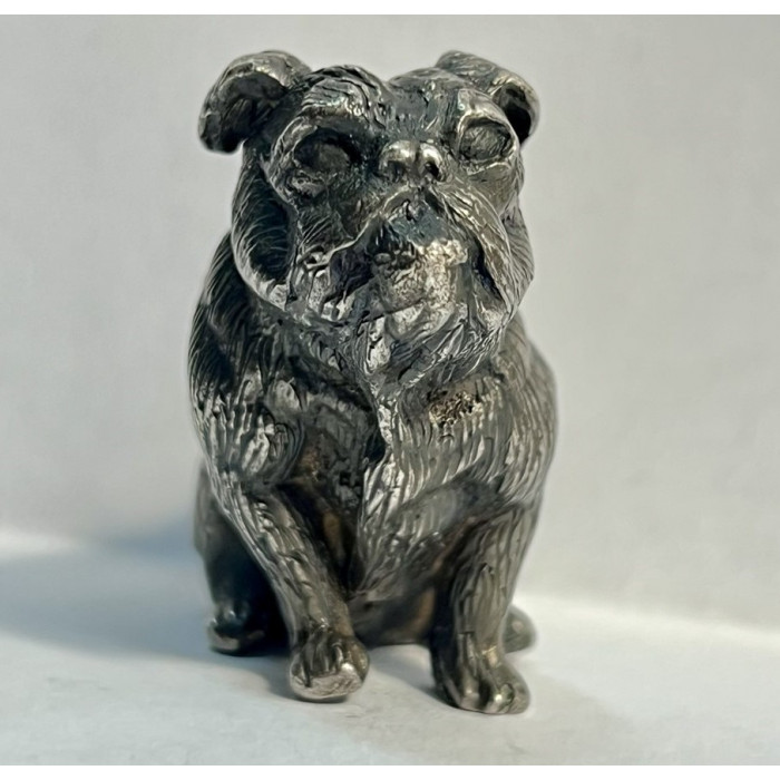 Царская Россия Статуэтка / Скульптура Собака Бульдог 84 пр. Серебро Клеймо мастера ВК