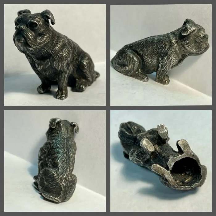 Царская Россия Статуэтка / Скульптура Собака Бульдог 84 пр. Серебро Клеймо мастера ВК