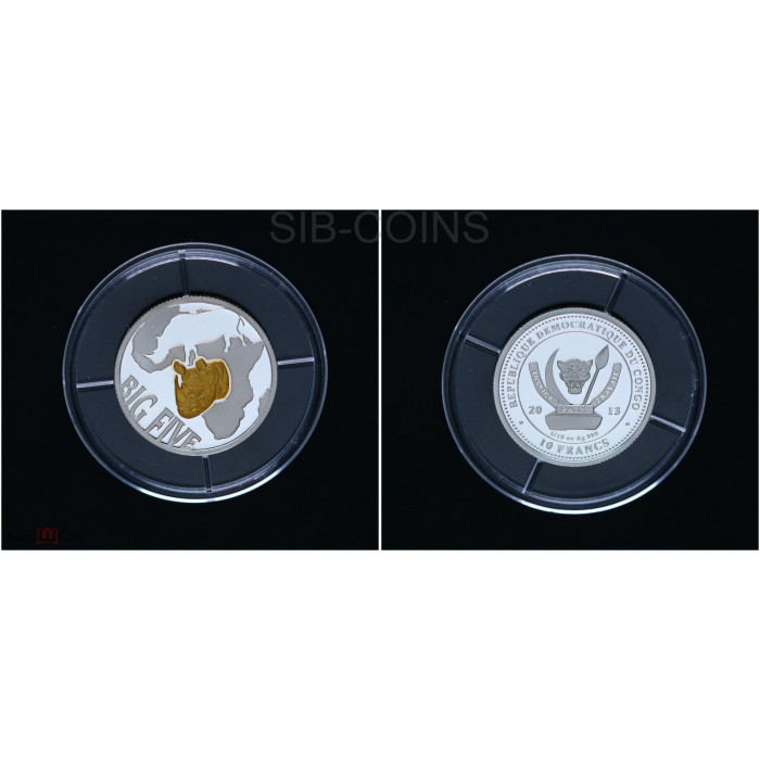 Конго набор из 4 монет 400 Франков 2013 год Ag 999 Носороги Большая пятерка