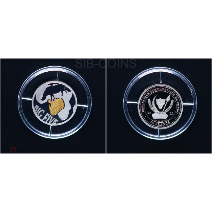 Конго набор из 4 монет 400 Франков 2013 год Ag 999 Носороги Большая пятерка