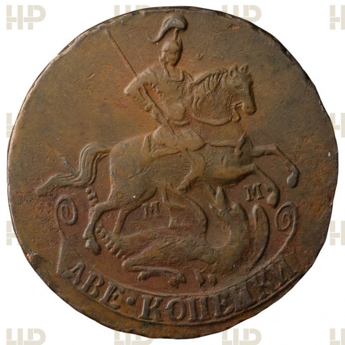 Россия 2 Копейки 1764 ММ год. AU50 BN, Слаб ННР. Екатерина II