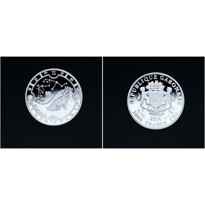 Габон 1000 Франков 2014 ММД год. Ag. Знаки зодиака - Водолей