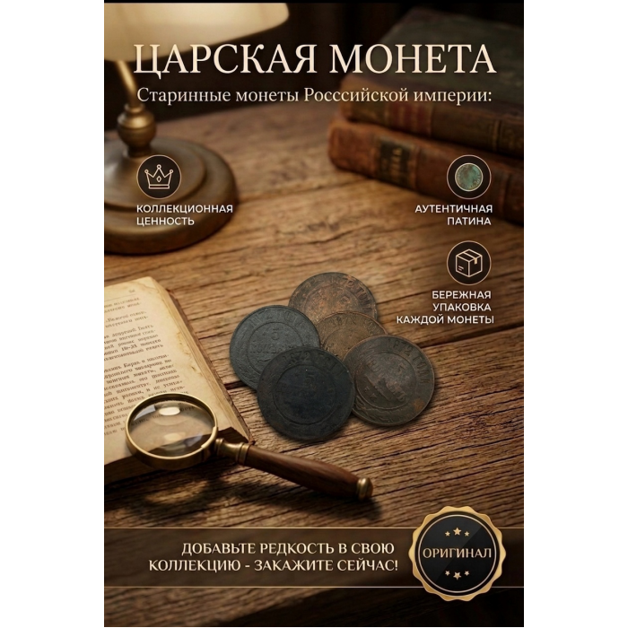 Монета Царской России "5 Копеек 1872 ЕМ год". Период правления Александра II. Оригинал. (BOX627)