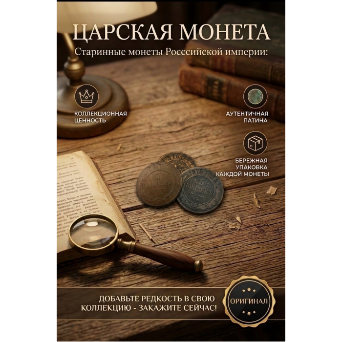 Монета Царской России "5 Копеек 1875 ЕМ год". Период правления Александра II. Оригинал. (BOX112)