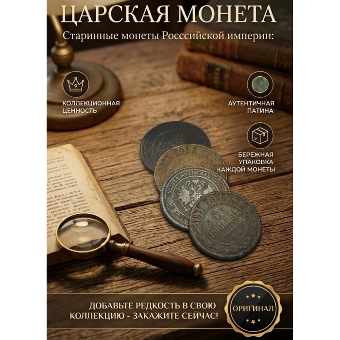 Монета Царской России "5 Копеек 1871 ЕМ год". Период правления Александра II. Оригинал. (BOX146)