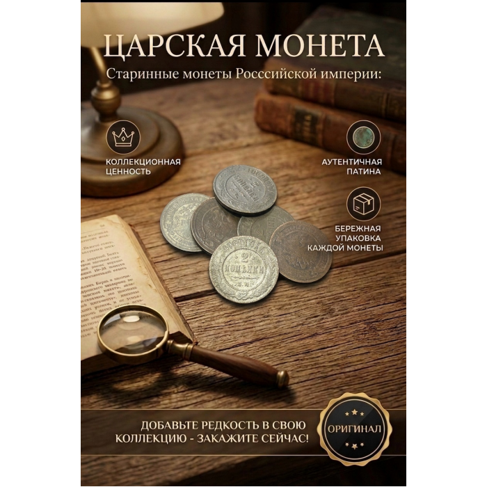 Монета Царской России "2 Копейки 1869 ЕМ год". Период правления Александра II. Оригинал. (BOX733)