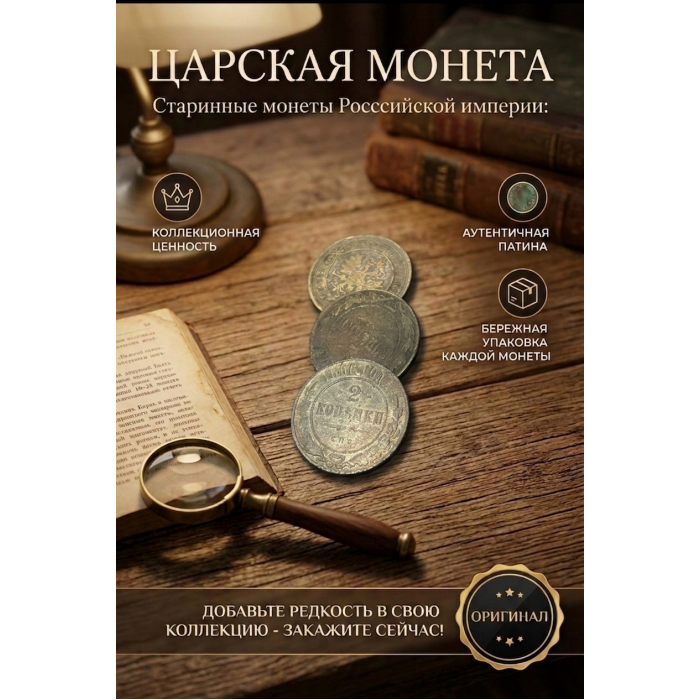 Монета Царской России "2 Копейки 1896 СПБ год". Период правления Николая II. Оригинал. (BOX1131)   
