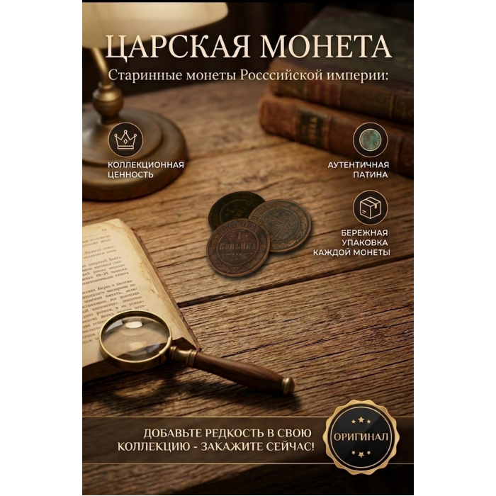 Монета Царской России "1 Копейка 1900 СПБ год". Период правления Николая II. Оригинал. (BOX1094)   