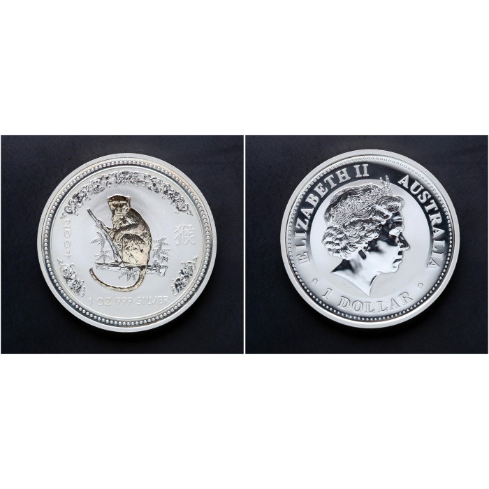 Австралия 1 Доллар 2004 год. "Год Обезьяны. Лунный календарь / гороскоп"; ag, proof.