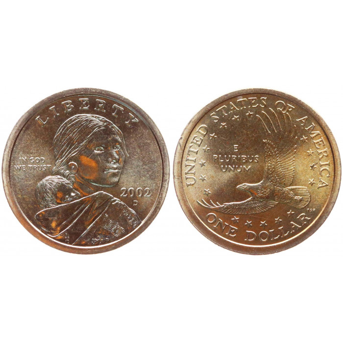 США 1 Доллар 2002 D год UNC Сакагавея Коренные американцы Парящий орёл