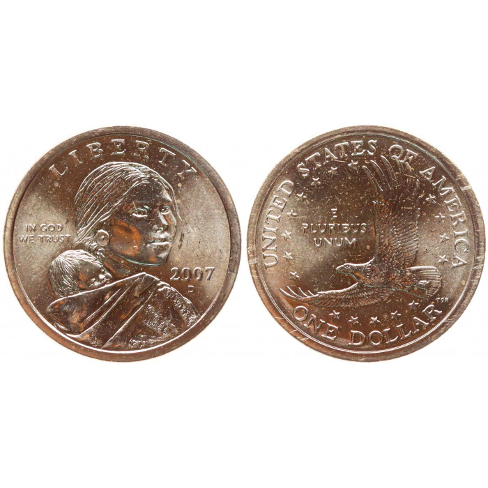 США 1 Доллар 2007 D год UNC Сакагавея Коренные американцы Парящий орёл