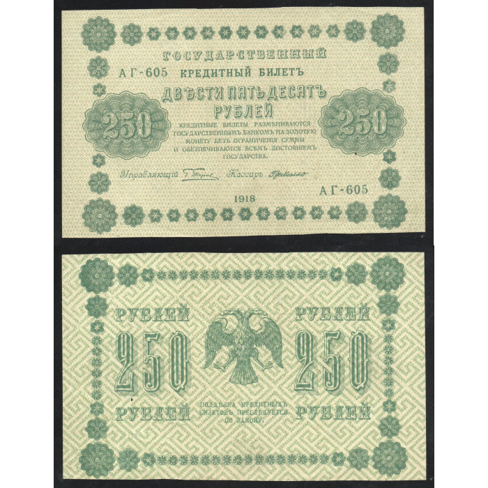 Россия 250 Рублей 1918 год P# 93a.7 Г. Пятаков Г. де Милло Серия АГ-605