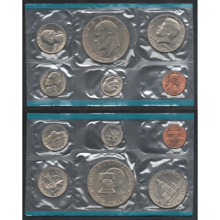 США 1 5 10 25 50 Центов 1 Доллар 1976 P год UNC MS# 137 200 лет Независимости Набор из 6 монет В банковской запайке