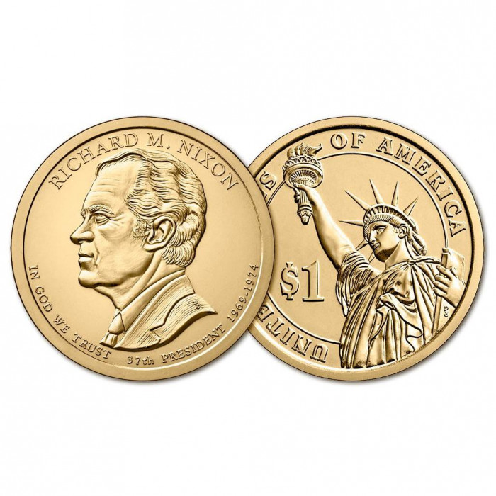 США 1 Доллар 2016 D год UNC Президенты № 37 Ричард Никсон