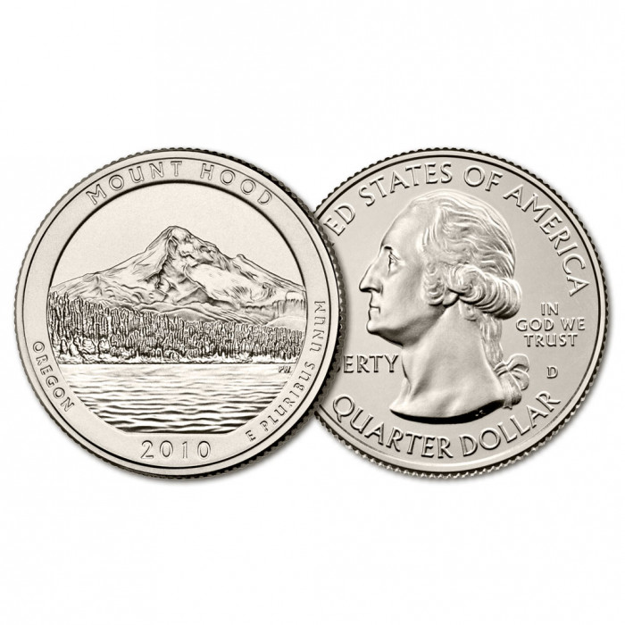 США 25 центов 2010 D год UNC Прекрасная Америка № 5 Национальный лес Маунт Худ