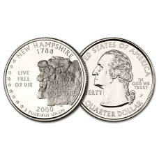 США 25 центов 2000 P год UNC Штаты и территории № 9 Нью-Гэмпшир