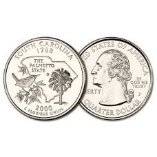 США 25 центов 2000 P год UNC Штаты и территории № 8 Южная Каролина