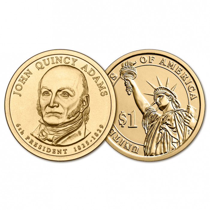 США 1 Доллар 2008 D год UNC Президенты № 6 Джон Куинси Адамс