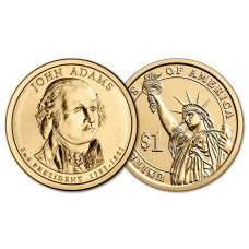 США 1 Доллар 2007 P год UNC Президенты № 2 Джон Адамс
