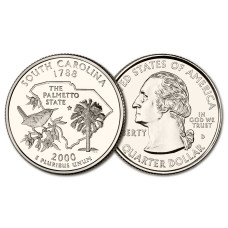 США 25 центов 2000 D год UNC Штаты и территории № 8 Южная Каролина