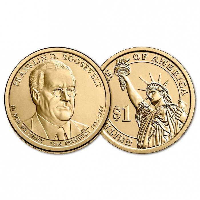 США 1 Доллар 2014 P год UNC Президенты № 32 Франклин Рузвельт
