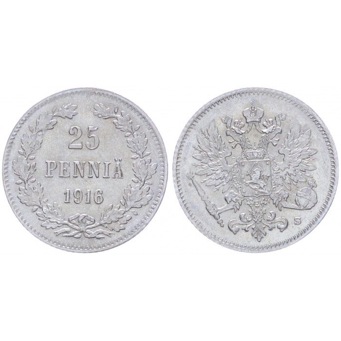 Россия Финляндия 25 Пенни 1916 S год Серебро UNC Бит# 421 (BOX)