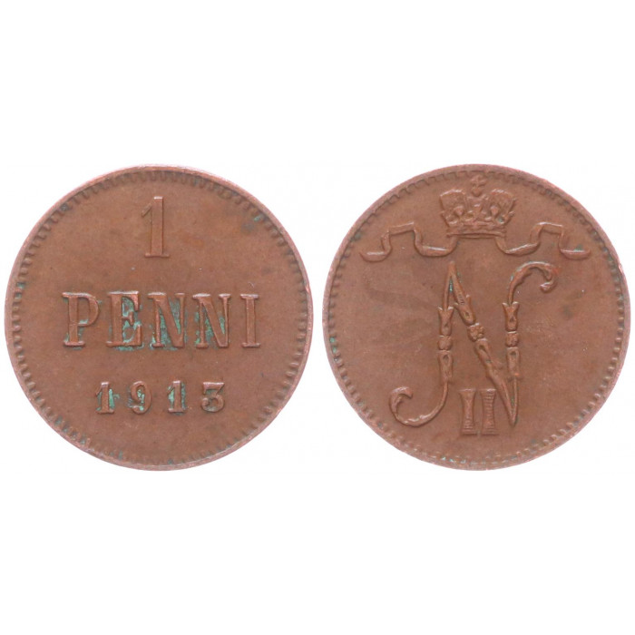 Россия Финляндия 1 Пенни 1913 год XF Бит# 473 Вензель Николая II