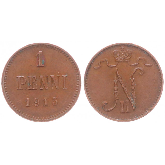 Россия Финляндия 1 Пенни 1915 год XF Бит# 475 Вензель Николая II