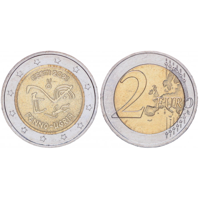 Эстония 2 Евро 2021 год UNC UC# 109 Финно-угорские народы