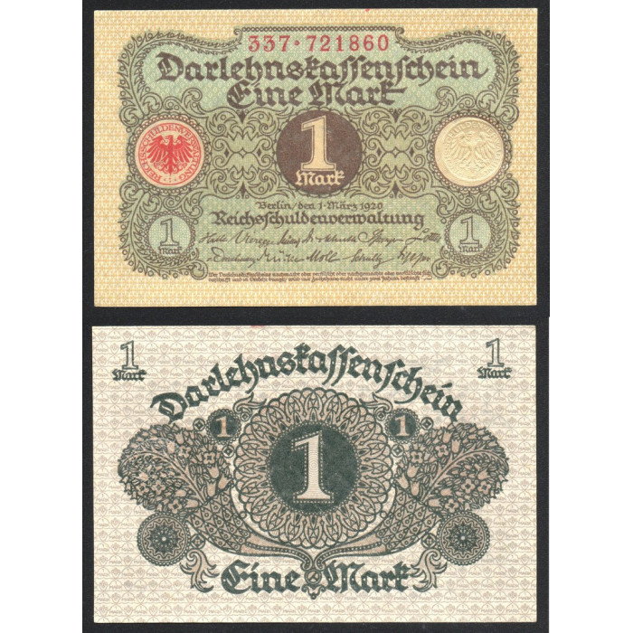 Германия 1 Марка 1920 год UNC P# 58a.3