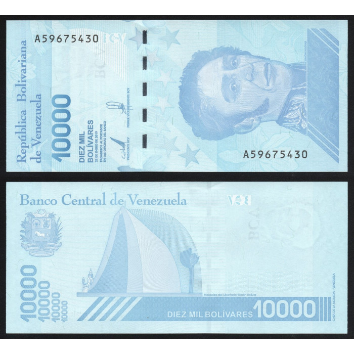 Венесуэла 10000 Боливар 2019 год UNC P# 109b Префикс A