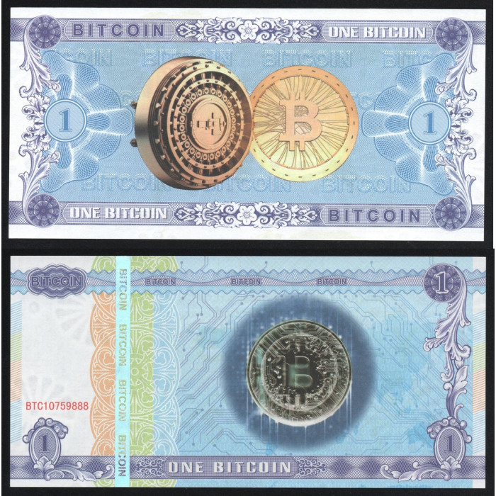 Сувенирная банкнота 1 Биткоин 2018 год UNC Col# BIT-1