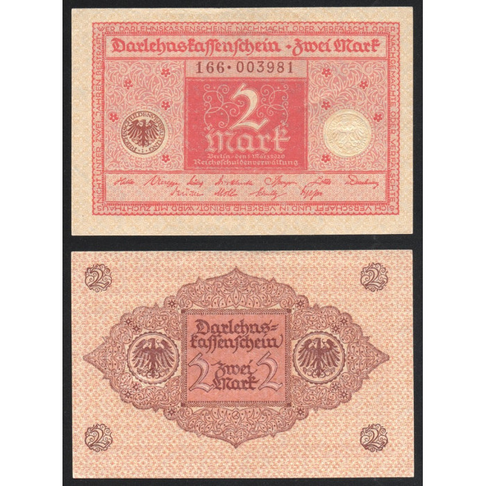 Германия 2 Марки 1920 год P# 59a.3 Серия 166