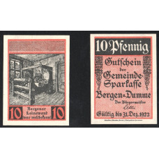 Германия 10 Пфеннигов 1922 год GrM# 78.1b-2/4 Берген на Думме Ганновер Нижняя Саксония Нотгельд