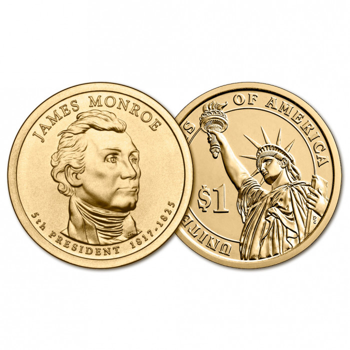 США 1 Доллар 2008 P год UNC Президенты № 5 Джеймс Монро