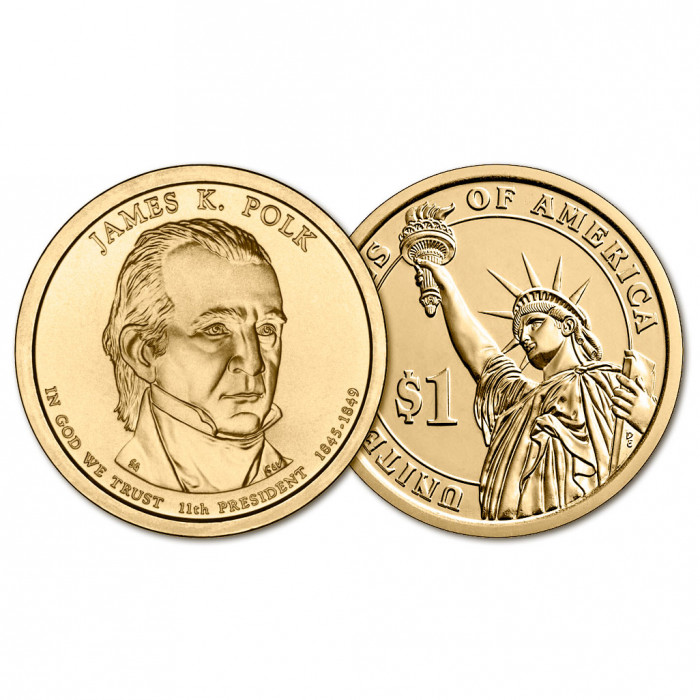 США 1 Доллар 2009 P год UNC Президенты № 11 Джеймс Полк