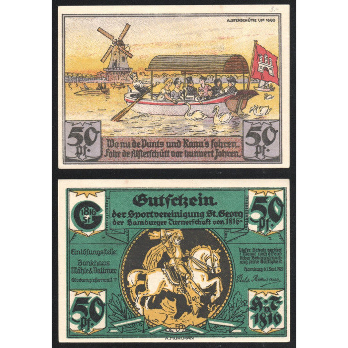 Германия 50 Пфеннигов 1921 год GrM# 552.1-2/6 Гамбург Ганновер Нотгельд