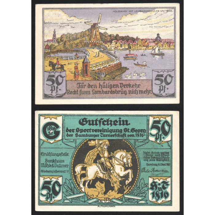 Германия 50 Пфеннигов 1921 год GrM# 552.1-1/6 Гамбург Ганновер Нотгельд